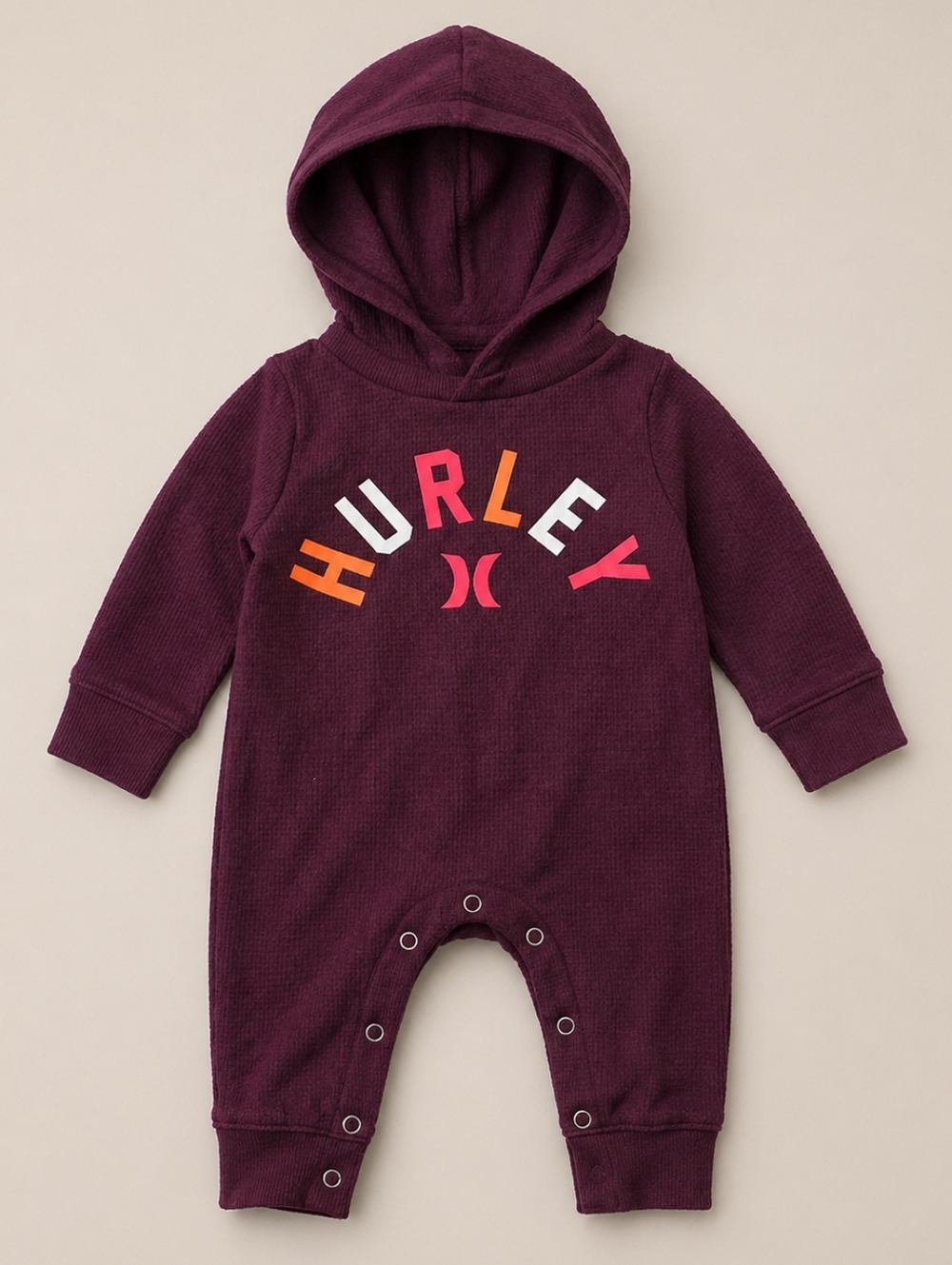 Hurley Baby Hooded Coverall Romper Purple 3M Long Sleeve Beach Active Unisex